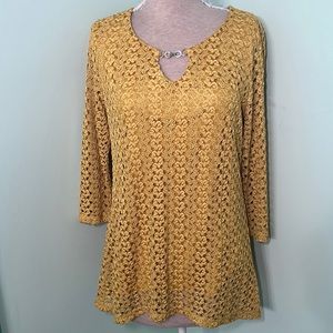 JM Collection lace Iberian rhinestone embellished comfy stretchy top blouse